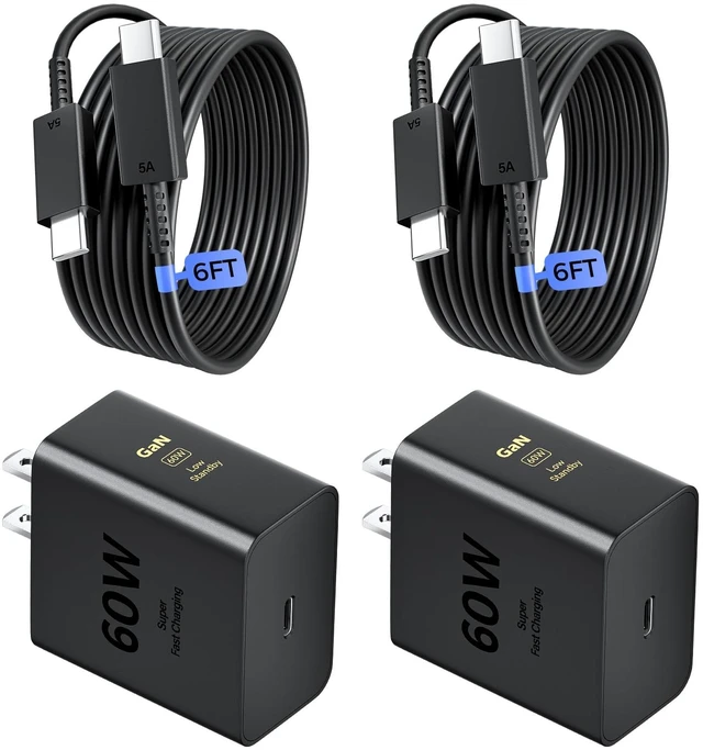 Main image of 2 Pack 60w Super Fast USB C Charger, Type C Charger Fast Charging | PD 3.0 Charger Block & 6FT Type C Cord for Samsung Galaxy S26 Ultra / S26 / S25 / S24/S23 /iPhone 18/17/16/15, iPad, MacBook