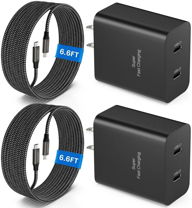 Main image of 45W Super Fast Charger Type C, 2Port 45W USB-C Charger with 2X 6.6ft Cord | 2Pack 45 Watt Android Phone Charger Fast Charging, for Samsung Galaxy S26 Ultra/S26+/S25/S24 Ultra/S23+/S22/Note10+, Tab S9