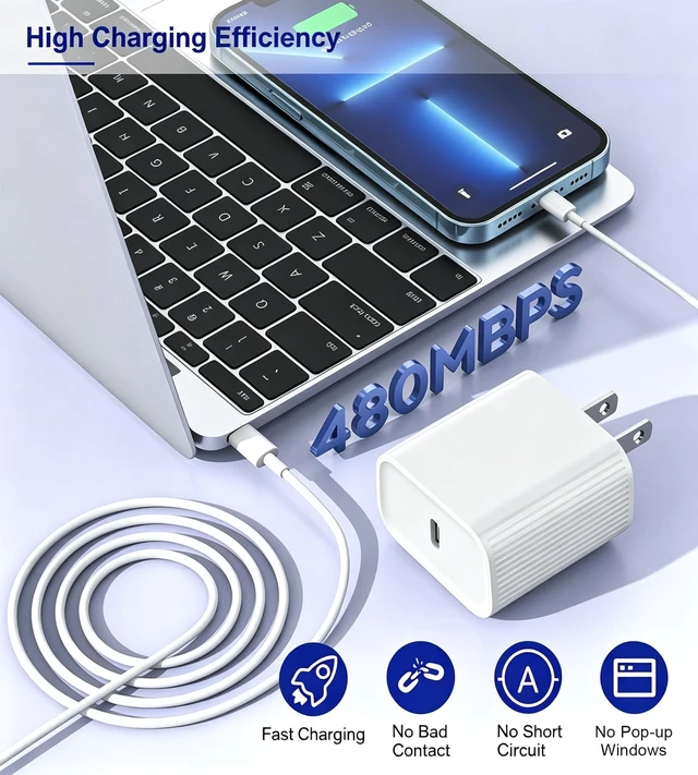 Alt view image 5 of 7 - 3Pack Extra Long 10FT iPhone Fast Charger,iPhone Charger Fast Charging Quick 10Foot USB C to Lightning Cable Cord Type C Fast Charging Block Wall Charger for iPhone 14/14 Pro/13/12 Mini/11/XS/X/iPad