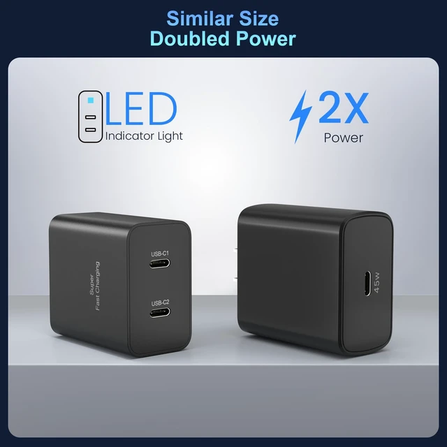 Alt view image 7 of 7 - 45W Super Fast Charger Type C, 2Port 45W USB-C Charger with 2X 6.6ft Cord | 2Pack 45 Watt Android Phone Charger Fast Charging, for Samsung Galaxy S26 Ultra/S26+/S25/S24 Ultra/S23+/S22/Note10+, Tab S9