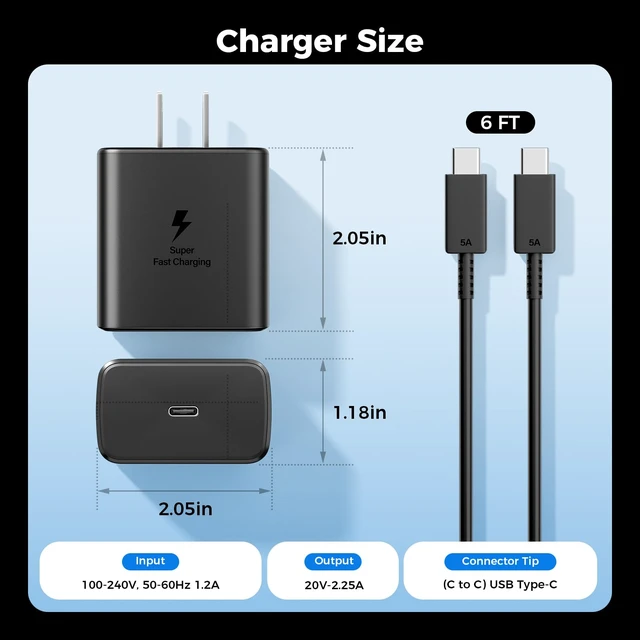 Alt view image 7 of 7 - 45W USB C Fast Charger 2-Pack,Type C Fast Charging Block with 6Ft Cable | for Samsung Galaxy S26 Ultra/S26/S26+/S25 Ultra/S24/S23/S22/S21/Note 10/iPhone 18/17/16/15 and More