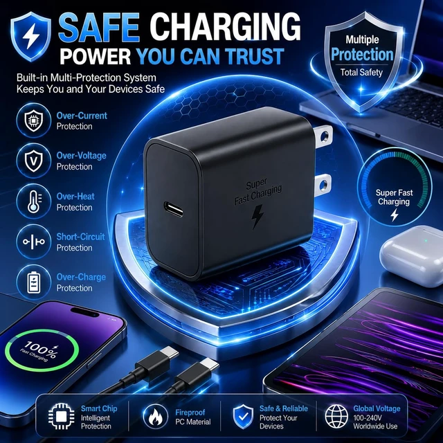 Alt view image 7 of 7 - 2Pack USB C Super Fast Charger for Samsung S26 S25 Ultra with 10FT Cables | PD PPS Type C Wall Charger for Galaxy S26/S25/S24, iPhone 17/16/15 and iPad; includes 2 chargers and 2 x 10FT USB C cables