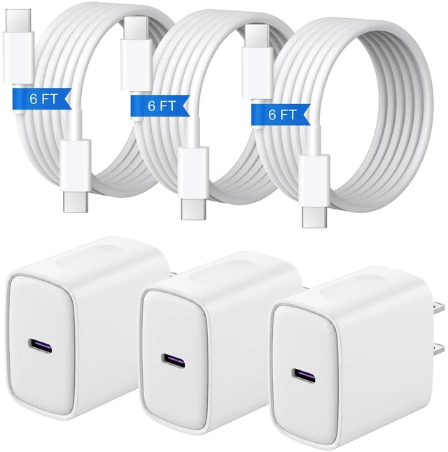 Main image of iPhone 18 17 16 15 Charger Fast Charging 3+3Pack USB C Charger & 6FT Cable | 20W USB C Charger Block with 6FT Fast Charging Cable for iPhone Duo, iPhone 18 Pro/18 Pro Max,iPhone 17/16/15 Series