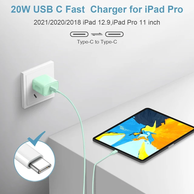 Alt view image 4 of 6 - 10FT iPhone 18 17 16 15 Charger Fast Charging USB C Charger Block | for iPhones,iPads,Tablets,Android,2-Pack 20W iPhone Charger Type C Chagrer Fast Charging with Extra Long USB-C Cables(Green)