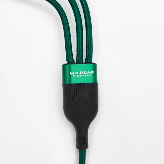 Alt view image 2 of 7 - 100W USB-C Multi Charging Cable, 3-in-1 Nylon Braided, 4.3 ft | Multi charger cable: USB-C, Lightning and Micro-USB tips; up to 100W fast charge and 480Mbps data via USB-C connector only