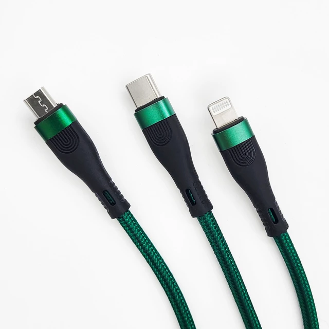 Alt view image 4 of 7 - 100W USB-C Multi Charging Cable, 3-in-1 Nylon Braided, 4.3 ft | Multi charger cable: USB-C, Lightning and Micro-USB tips; up to 100W fast charge and 480Mbps data via USB-C connector only
