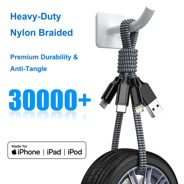 Alt view image 4 of 6 - Multi Charging Cable 6FT 2Pack 3 in 1 Long Apple MFi Certified Cable | Fast Charger Cord Lightning USB-C Micro Nylon Braided Universal Phone Charger for iPhone17-5 iPad Android Devices
