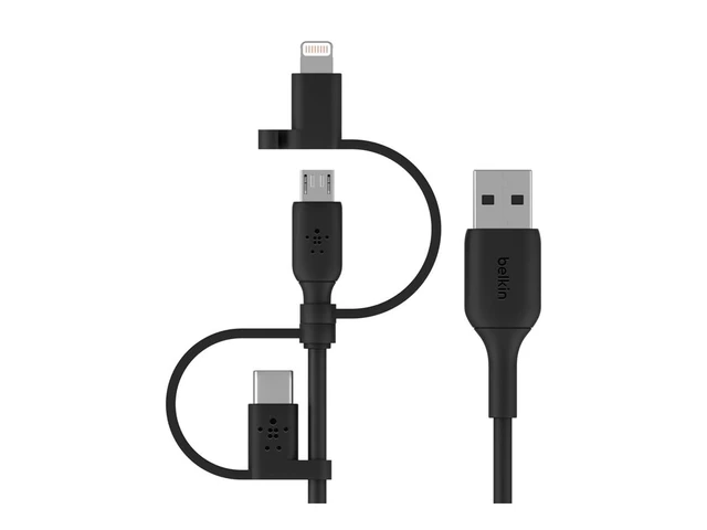 Alt view image 2 of 4 - 3 in 1 USB A to USB-C, Lightning, Micro-USB Cable 3.3ft Cord | 3 in 1 multi-connector cable, iPhone, Samsung Galaxy, Google Pixel, Android & Apple devices, universal travel cord