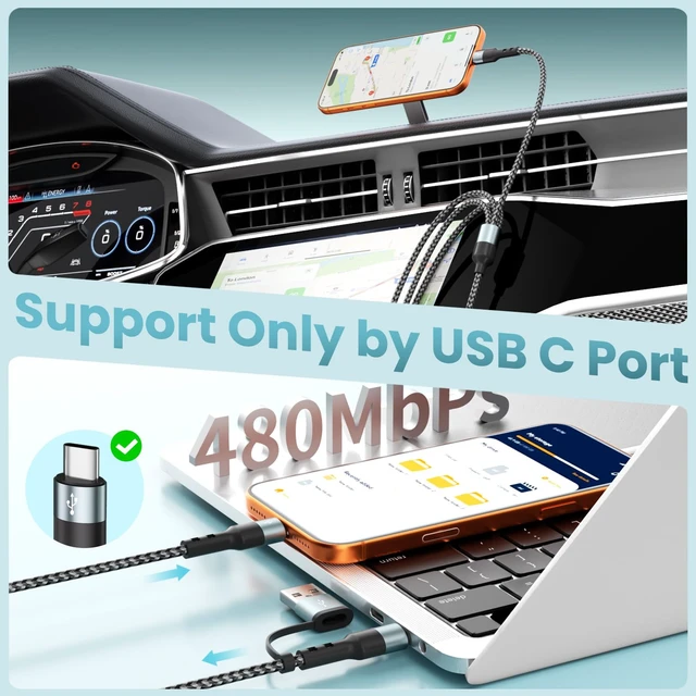 Alt view image 4 of 7 - Multi Charging Cable Travel Essentials,4 in 2 USB C Charging Cable 1Pack 5F | Braided Micro USB Cable Phone Charger with 3C/IP, for Cell Phones/PS/Tablets, Cruise Essentials Travel Car Accessories