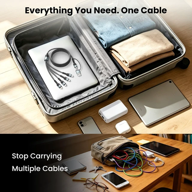 Alt view image 6 of 7 - Multi Charging Cable Travel Essentials,4 in 2 USB C Charging Cable 1Pack 5F | Braided Micro USB Cable Phone Charger with 3C/IP, for Cell Phones/PS/Tablets, Cruise Essentials Travel Car Accessories