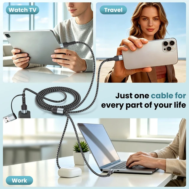 Alt view image 7 of 7 - Multi Charging Cable Travel Essentials,4 in 2 USB C Charging Cable 1Pack 5F | Braided Micro USB Cable Phone Charger with 3C/IP, for Cell Phones/PS/Tablets, Cruise Essentials Travel Car Accessories
