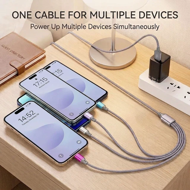 Alt view image 6 of 7 - 4 in 1 Multi Charging Cable 4ft 2 Pack,Braided MFi Certified Charger Cable | Nylon Braided iPhone Charger,Universal Phone Cord with Type-C,Micro USB,IP for iPhone17-5/Android