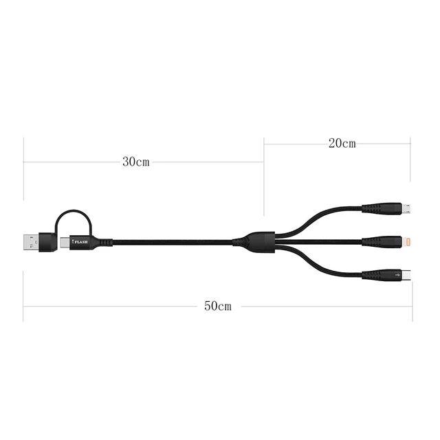 Alt view image 2 of 2 - 3in1 Multi Port Charging Cable, Nylon Braided Charger Cords, 3 in 1 MicroUSB, Type C Fast Charger Cable for Smartphone iPhones XS MAX X XR Galaxy S20 S10 S8 S Plus (Black, 1.5FT)