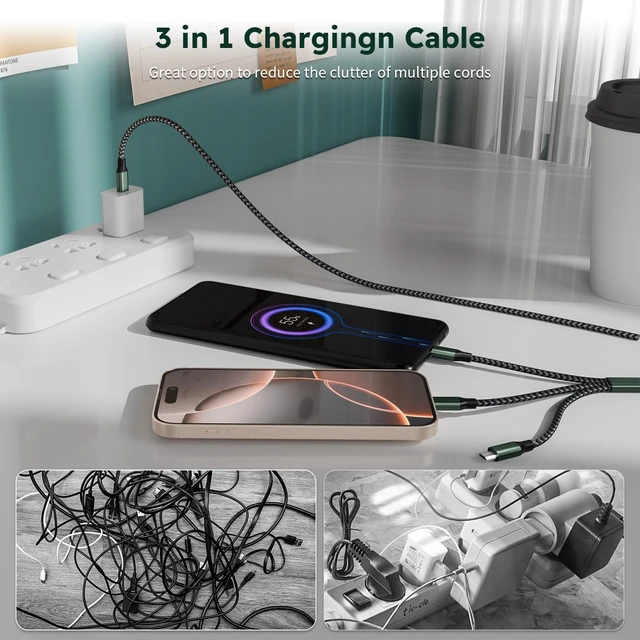 Alt view image 2 of 7 - 3 in 1 USB C to Multi Charging Cable, 4FT Travel Charger Cables | Universal Multiple Charger Cord for Multiple Device, with Type-C/IP/Micro Port