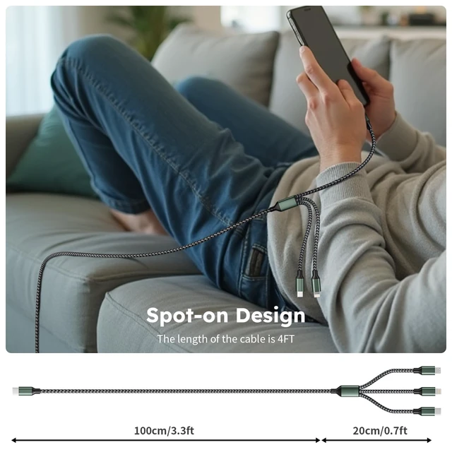 Alt view image 7 of 7 - 3 in 1 USB C to Multi Charging Cable, 4FT Travel Charger Cables | Universal Multiple Charger Cord for Multiple Device, with Type-C/IP/Micro Port