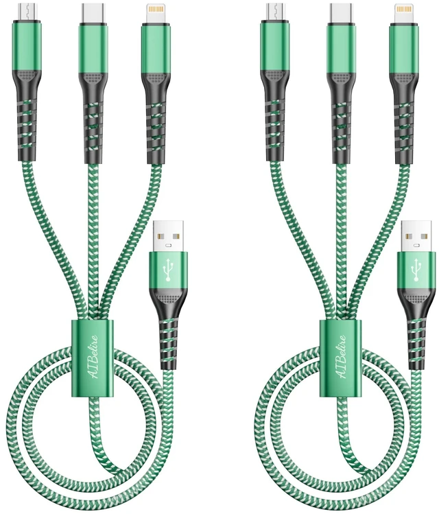 Main image of Multi USB Charging Cable 2Pack 4FT 3 in 1 Universal Charger Cord | Braided USB Multi Phone Charger Cord with Type-C,Micro USB and IP Port for iPhone 17/16/15/14/13/iPad/Tablets/Android Phones