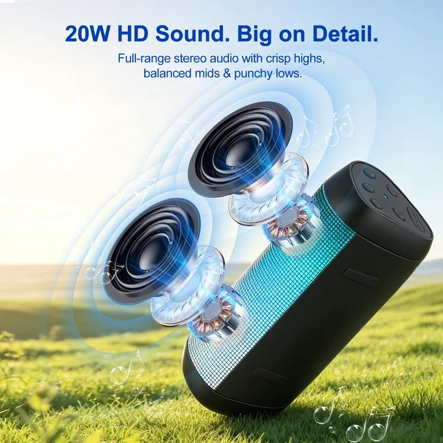Alt view image 2 of 7 - Bluetooth Speaker, Portable Wireless, 20W HD Stereo Sound, 30H Playtime | 8 Cool RGB LED Light Shows, IPX4 Waterproof, TWS Pairing, Built-in Mic, BT5.3, for Outdoor, Home, Party, Travel, Ideal Gifts
