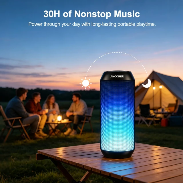Alt view image 3 of 7 - Bluetooth Speaker, Portable Wireless, 20W HD Stereo Sound, 30H Playtime | 8 Cool RGB LED Light Shows, IPX4 Waterproof, TWS Pairing, Built-in Mic, BT5.3, for Outdoor, Home, Party, Travel, Ideal Gifts