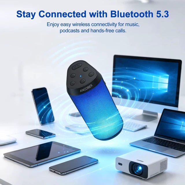 Alt view image 7 of 7 - Bluetooth Speaker, Portable Wireless, 20W HD Stereo Sound, 30H Playtime | 8 Cool RGB LED Light Shows, IPX4 Waterproof, TWS Pairing, Built-in Mic, BT5.3, for Outdoor, Home, Party, Travel, Ideal Gifts