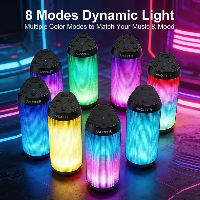 Alt view image 4 of 7 - Bluetooth Speaker, 20W HD Stereo, Portable Wireless, IPX4, 30H Playtime | 8 RGB Light Modes, BT 5.3/3.5mm AUX, TWS, Built-in Mic, for Home, Camping, Party, Travel, Beach, Outdoor, Gifts for Everyone