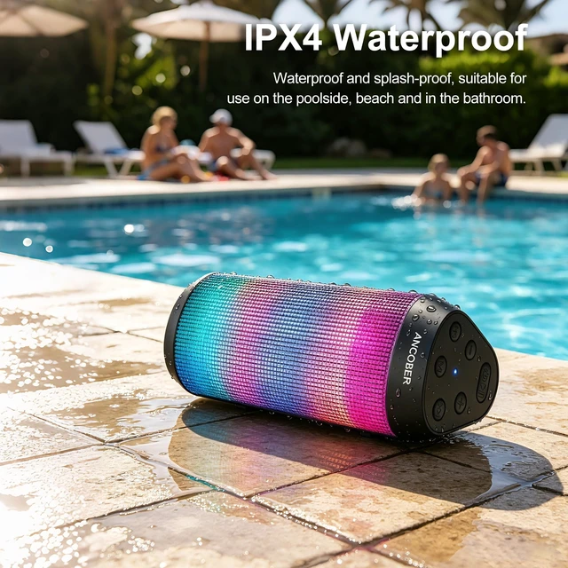 Alt view image 5 of 7 - Bluetooth Speaker, 20W HD Stereo, Portable Wireless, IPX4, 30H Playtime | 8 RGB Light Modes, BT 5.3/3.5mm AUX, TWS, Built-in Mic, for Home, Camping, Party, Travel, Beach, Outdoor, Gifts for Everyone
