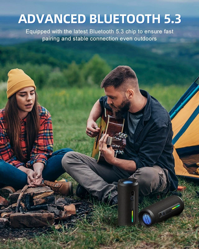 Alt view image 5 of 7 - Portable Bluetooth Speaker, IPX7 Waterproof, 24W Stereo, LED Lights | IPX7 waterproof, 30H playtime, TWS pairing, RGB lights, Bluetooth 5.3 - pool, beach, camping, shower