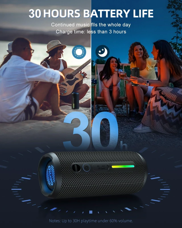 Alt view image 7 of 7 - Portable Bluetooth Speaker, IPX7 Waterproof, 24W Stereo, LED Lights | IPX7 waterproof, 30H playtime, TWS pairing, RGB lights, Bluetooth 5.3 - pool, beach, camping, shower