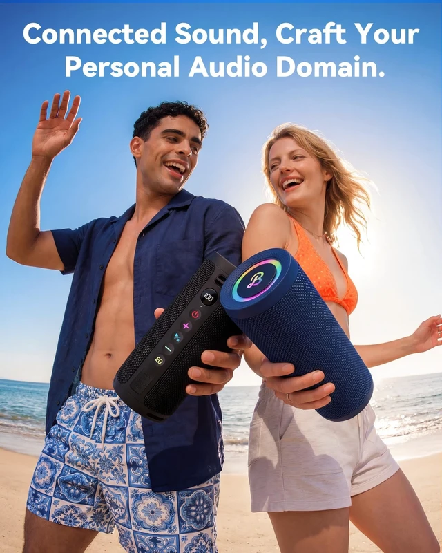 Alt view image 3 of 7 - Roar 3 Portable Bluetooth Speaker,20W Powerful Sound with JIKE Bass,IPX6 Waterproof,24H Playtime,Bluetooth 5.4,RGB Lights,Wireless TWS Pairing,Outdoor for Camping and Beach (Blue)