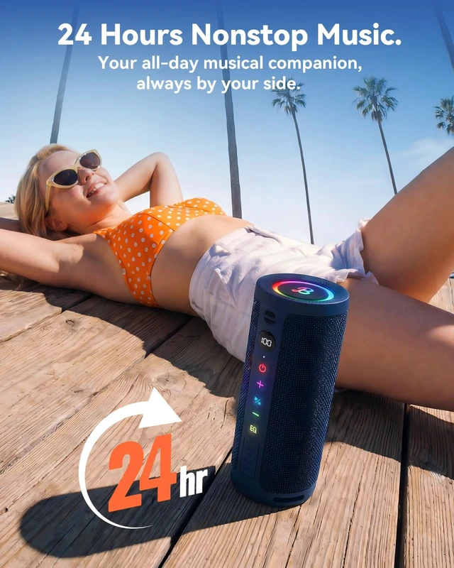 Alt view image 4 of 7 - Roar 3 Portable Bluetooth Speaker,20W Powerful Sound with JIKE Bass,IPX6 Waterproof,24H Playtime,Bluetooth 5.4,RGB Lights,Wireless TWS Pairing,Outdoor for Camping and Beach (Blue)