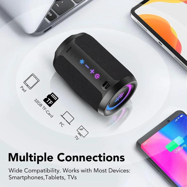 Alt view image 5 of 7 - Portable Bluetooth Speaker with Lights, Bluetooth 5.4 Speaker, All Day Playtime, Powerful Crystal Clear Sound,15W Loud Stereo Sound, IPX7 Waterproof,TWS pairing for Home/Party/Travel/Outdoor,Black