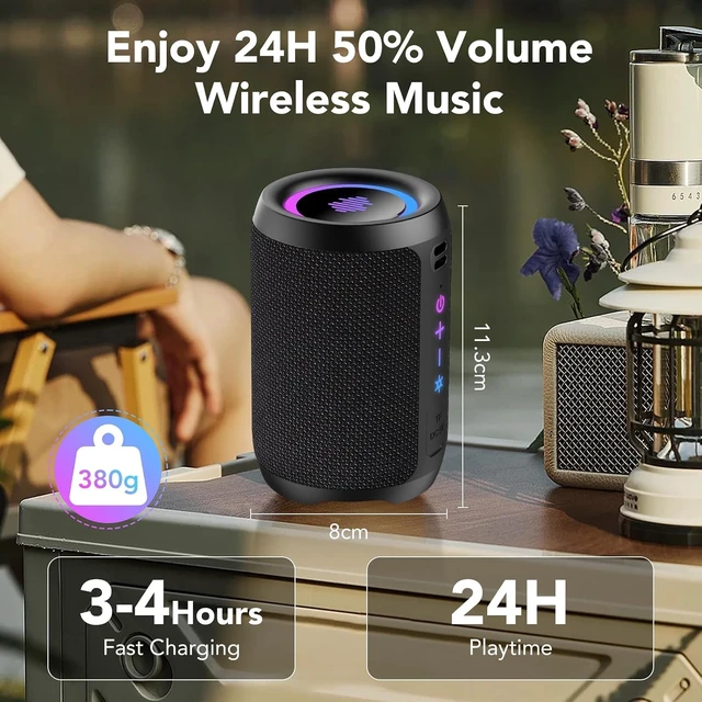 Alt view image 6 of 7 - Portable Bluetooth Speaker with Lights, Bluetooth 5.4 Speaker, All Day Playtime, Powerful Crystal Clear Sound,15W Loud Stereo Sound, IPX7 Waterproof,TWS pairing for Home/Party/Travel/Outdoor,Black