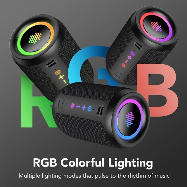 Alt view image 7 of 7 - Portable Bluetooth Speaker with Lights, Bluetooth 5.4 Speaker, All Day Playtime, Powerful Crystal Clear Sound,15W Loud Stereo Sound, IPX7 Waterproof,TWS pairing for Home/Party/Travel/Outdoor,Black