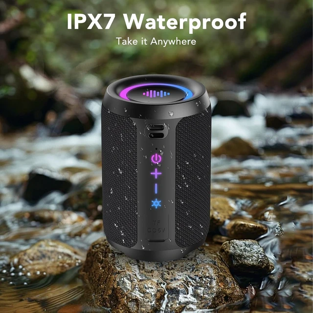 Alt view image 4 of 7 - Portable Bluetooth Speaker with Lights, Bluetooth 5.4 Speaker, All Day Playtime, Powerful Crystal Clear Sound,15W Loud Stereo Sound, IPX7 Waterproof,TWS pairing for Home/Party/Travel/Outdoor,Black