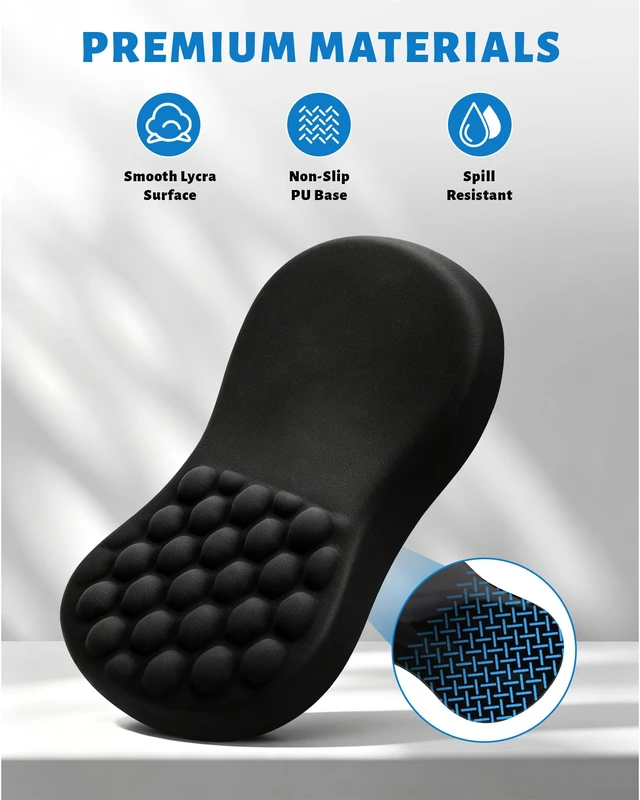 Alt view image 4 of 7 - Ergonomic Mouse Pad with Wrist Rest, Slope Massage Design for Pain Relief | Memory Foam with Smooth Lycra Surface, Non-Slip PU Base, Gaming Mouse Mat for Office, Home, Computer Desk, 12x8 Inches