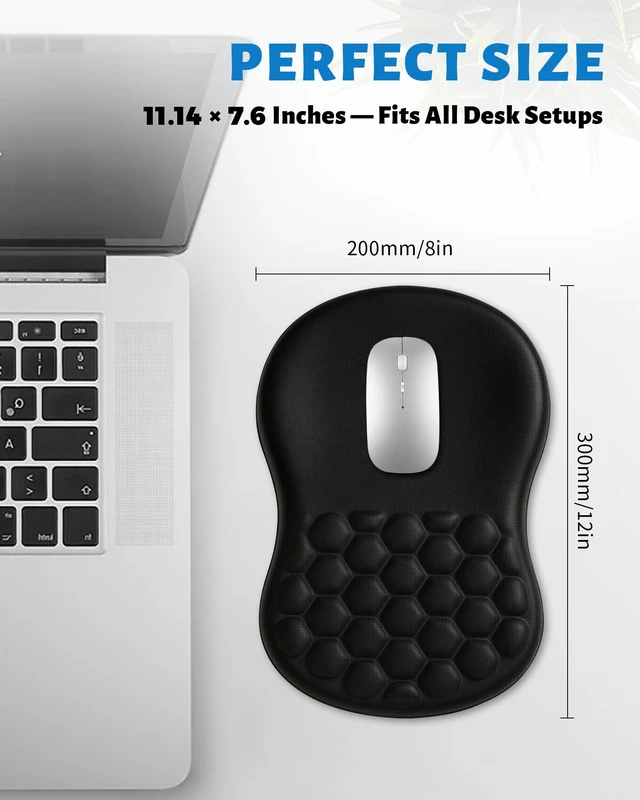 Alt view image 5 of 7 - Ergonomic Mouse Pad with Wrist Rest, Slope Massage Design for Pain Relief | Memory Foam with Smooth Lycra Surface, Non-Slip PU Base, Gaming Mouse Mat for Office, Home, Computer Desk, 12x8 Inches