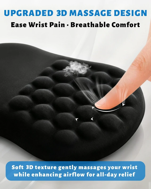 Alt view image 6 of 7 - Ergonomic Mouse Pad with Wrist Rest, Slope Massage Design for Pain Relief | Memory Foam with Smooth Lycra Surface, Non-Slip PU Base, Gaming Mouse Mat for Office, Home, Computer Desk, 12x8 Inches