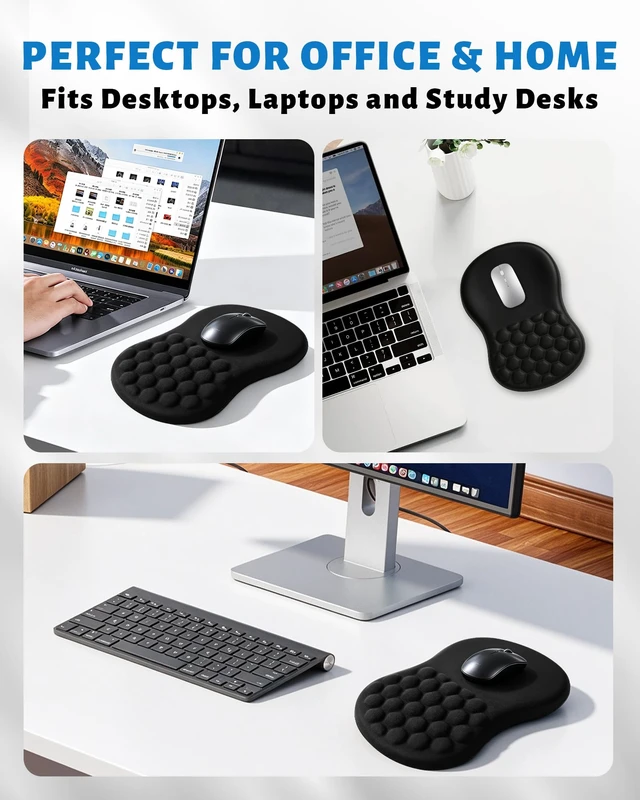 Alt view image 7 of 7 - Ergonomic Mouse Pad with Wrist Rest, Slope Massage Design for Pain Relief | Memory Foam with Smooth Lycra Surface, Non-Slip PU Base, Gaming Mouse Mat for Office, Home, Computer Desk, 12x8 Inches