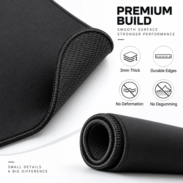 Alt view image 3 of 6 - 12 PCS Black Mouse pad Bulk with Stitched Edge,10.2x8.3inches 3mm Thickness Premium Textured Non-Slip Rubber Base Washable for Office and Home Use