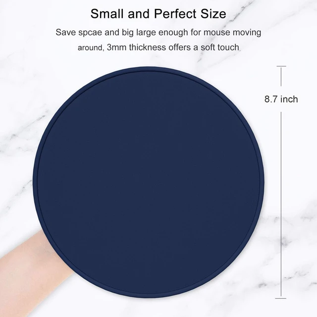 Alt view image 2 of 7 - Mouse Pad, Premium-Textured Small Round Mousepad 8.7 x 8.7 Inch Navy Blue, Stitched Edge Anti-Slip Waterproof Rubber Pretty Cute Computer Mat for Office Home Gaming Laptop Men Women Kids