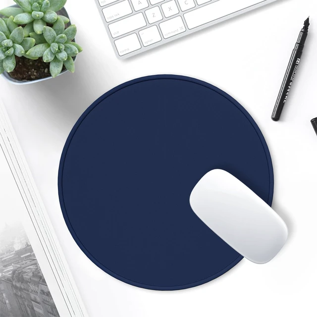 Alt view image 7 of 7 - Mouse Pad, Premium-Textured Small Round Mousepad 8.7 x 8.7 Inch Navy Blue, Stitched Edge Anti-Slip Waterproof Rubber Pretty Cute Computer Mat for Office Home Gaming Laptop Men Women Kids