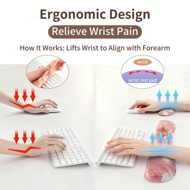 Alt view image 4 of 7 - PU Leather Desk Mat Set, 4-in-1 Ergonomic Wrist Rest, Pink Marble | Waterproof Large Mouse Pad 31.5×15.7 + Keyboard Wrist Rest + Mouse Wrist Support+Coaster, Non-Slip Office Gaming Accessories