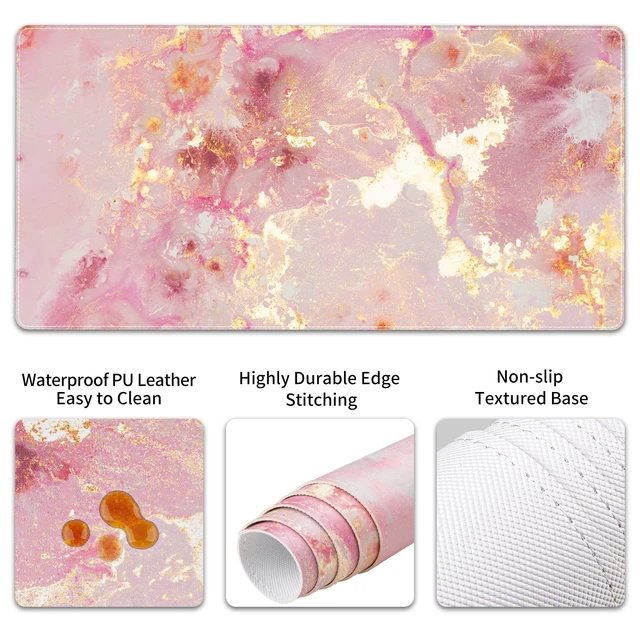 Alt view image 5 of 7 - PU Leather Desk Mat Set, 4-in-1 Ergonomic Wrist Rest, Pink Marble | Waterproof Large Mouse Pad 31.5×15.7 + Keyboard Wrist Rest + Mouse Wrist Support+Coaster, Non-Slip Office Gaming Accessories