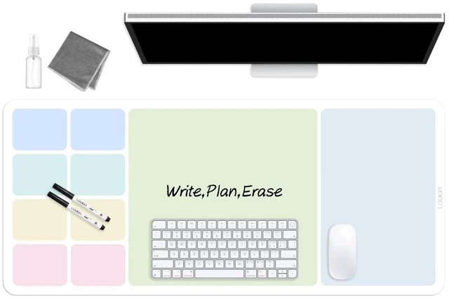 Main image of Non-Slip Dry Erase Desk Mat, 32''x14'' Writing Mouse Pad for Office | 3-in-1 Workspace, Water-Resistant & Stain-Resistant, Easy to Write & Clean, Eye Protection, 2 Markers & 1 Cleaning Cloth