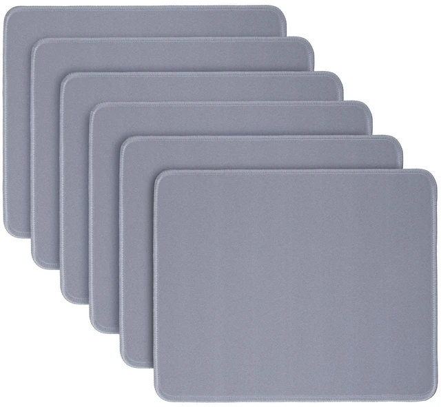 Main image of 6 Pcs Rubber Mouse Pad 3 mm Stitched Anti Slip, Gray | Rubber Base Stable, Waterproof Surface, 10.2 X 8.2 Inch Fits Laptop Computer, Comfortable Gaming Work Home Desk