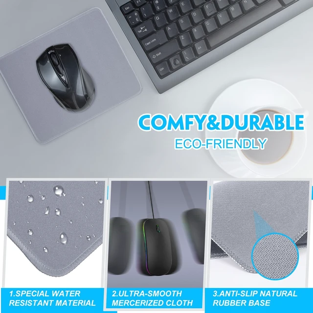 Alt view image 6 of 7 - 6 Pcs Rubber Mouse Pad 3 mm Stitched Anti Slip, Gray | Rubber Base Stable, Waterproof Surface, 10.2 X 8.2 Inch Fits Laptop Computer, Comfortable Gaming Work Home Desk