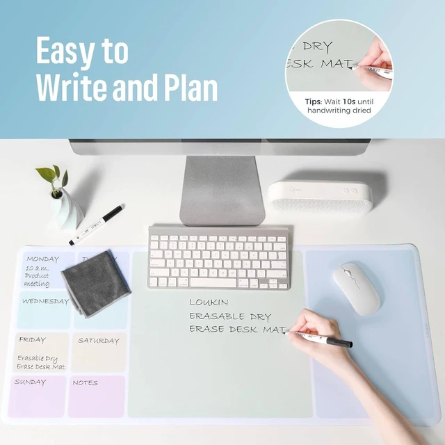 Alt view image 5 of 7 - Non-Slip Dry Erase Desk Mat, 32''x14'' Writing Mouse Pad for Office | 3-in-1 Workspace, Water-Resistant & Stain-Resistant, Easy to Write & Clean, Eye Protection, 2 Markers & 1 Cleaning Cloth