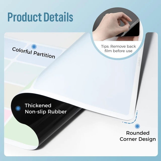 Alt view image 6 of 7 - Non-Slip Dry Erase Desk Mat, 32''x14'' Writing Mouse Pad for Office | 3-in-1 Workspace, Water-Resistant & Stain-Resistant, Easy to Write & Clean, Eye Protection, 2 Markers & 1 Cleaning Cloth