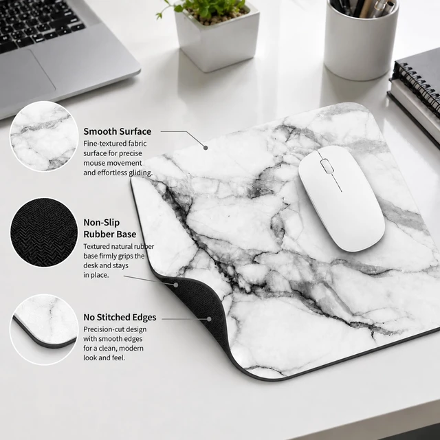 Alt view image 3 of 6 - 3 Pcs Marble Mouse Pad 9.45 x 7.87 inches,Smooth Precise Tracking Non Slip Rubber Base, Elegant Marble Desk Mat for Office and Home Use