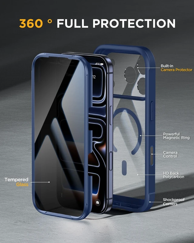 Alt view image 3 of 7 - for iPhone 17 Pro Privacy Series Case, Magsafe, Deep Blue | Built-in Privacy Screen Protector | 360° Full Protection | Colored Bezel & Clear Back | Shock-Absorbent | 6,3 Inch