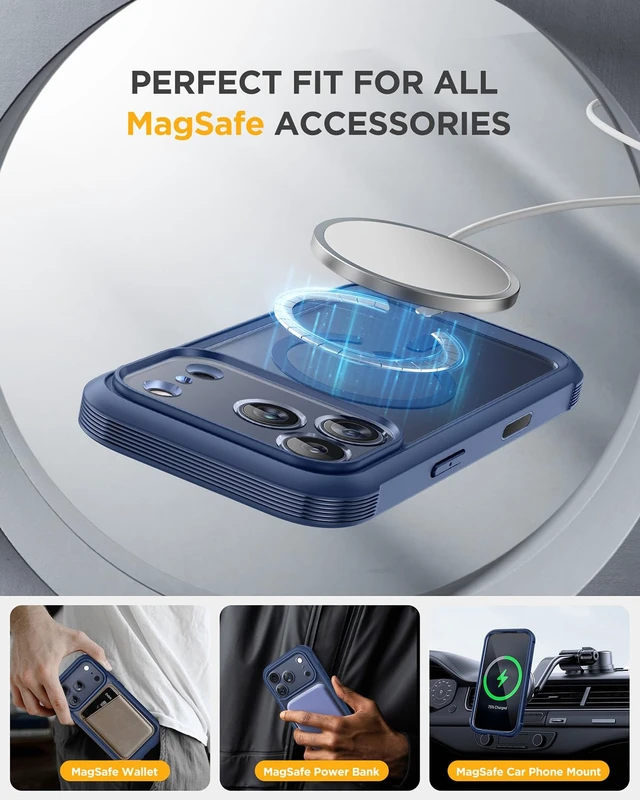Alt view image 6 of 7 - for iPhone 17 Pro Privacy Series Case, Magsafe, Deep Blue | Built-in Privacy Screen Protector | 360° Full Protection | Colored Bezel & Clear Back | Shock-Absorbent | 6,3 Inch